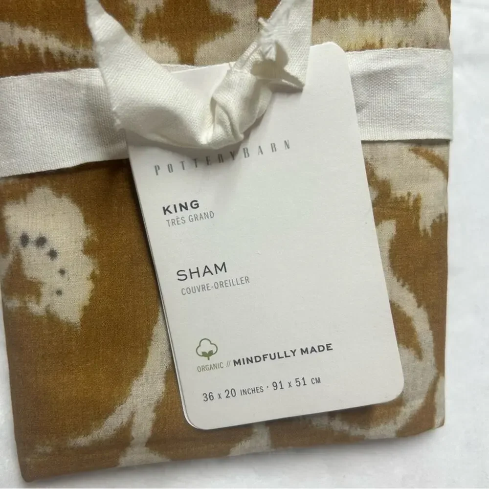 Pottery Barn King Sham Pillow Cover Zama Print Mustard Yellow Cream NWT